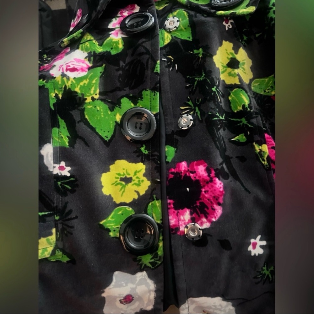Vintage Carlisle Black Floral Cropped Pea Coat with Pink & Green Accents video - Picture 12 of 13